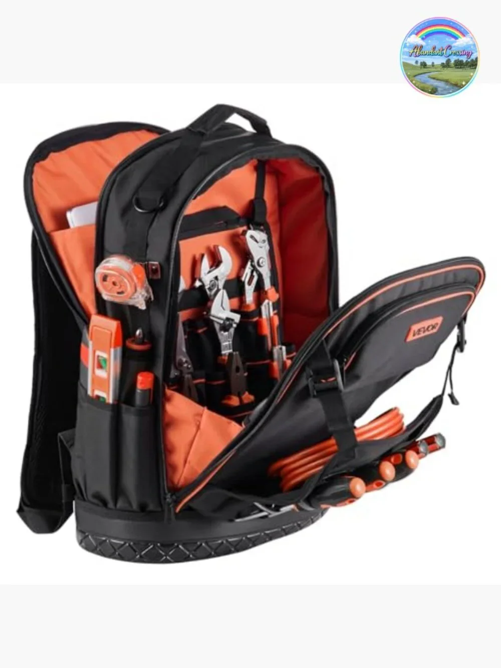 65-Pocket Heavy-Duty Tool Backpack with Laptop Compartment, Molded Base, Oxford